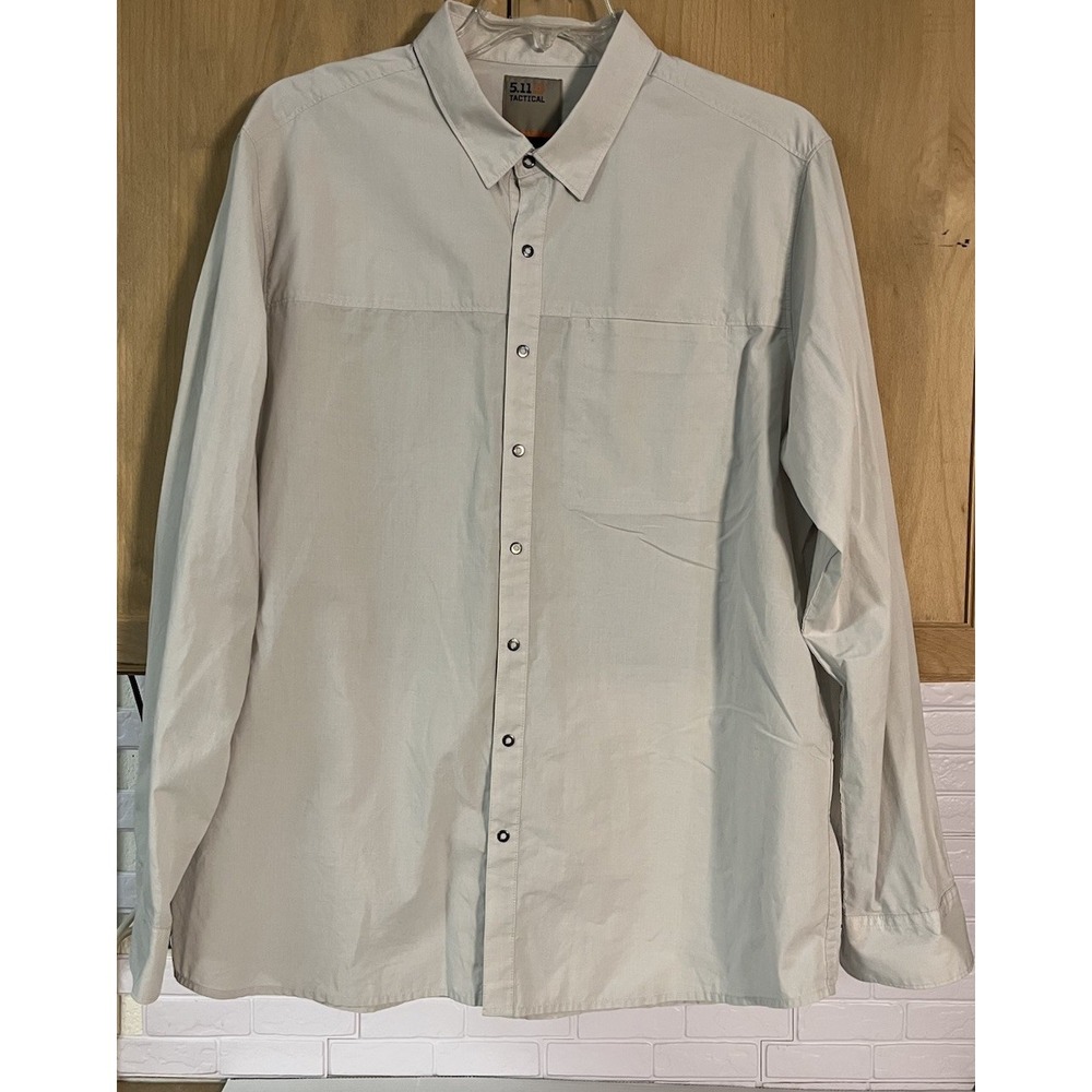5.11 Tactical Button Down Shirt Mens XL Tan Long Sleeve‎ Snap Front Khaki